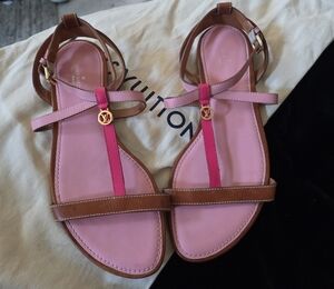 Louis Vuitton Pink and Brown Strappy Sandals